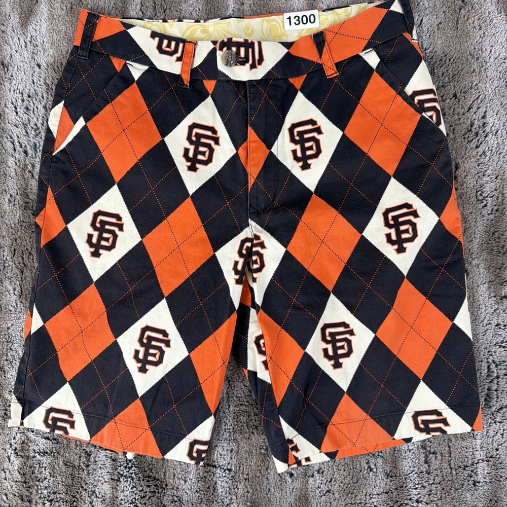 Loudmouth Shorts Mens 32x10 Argyle San Francisco Giants Logo Golf MLB Baseball